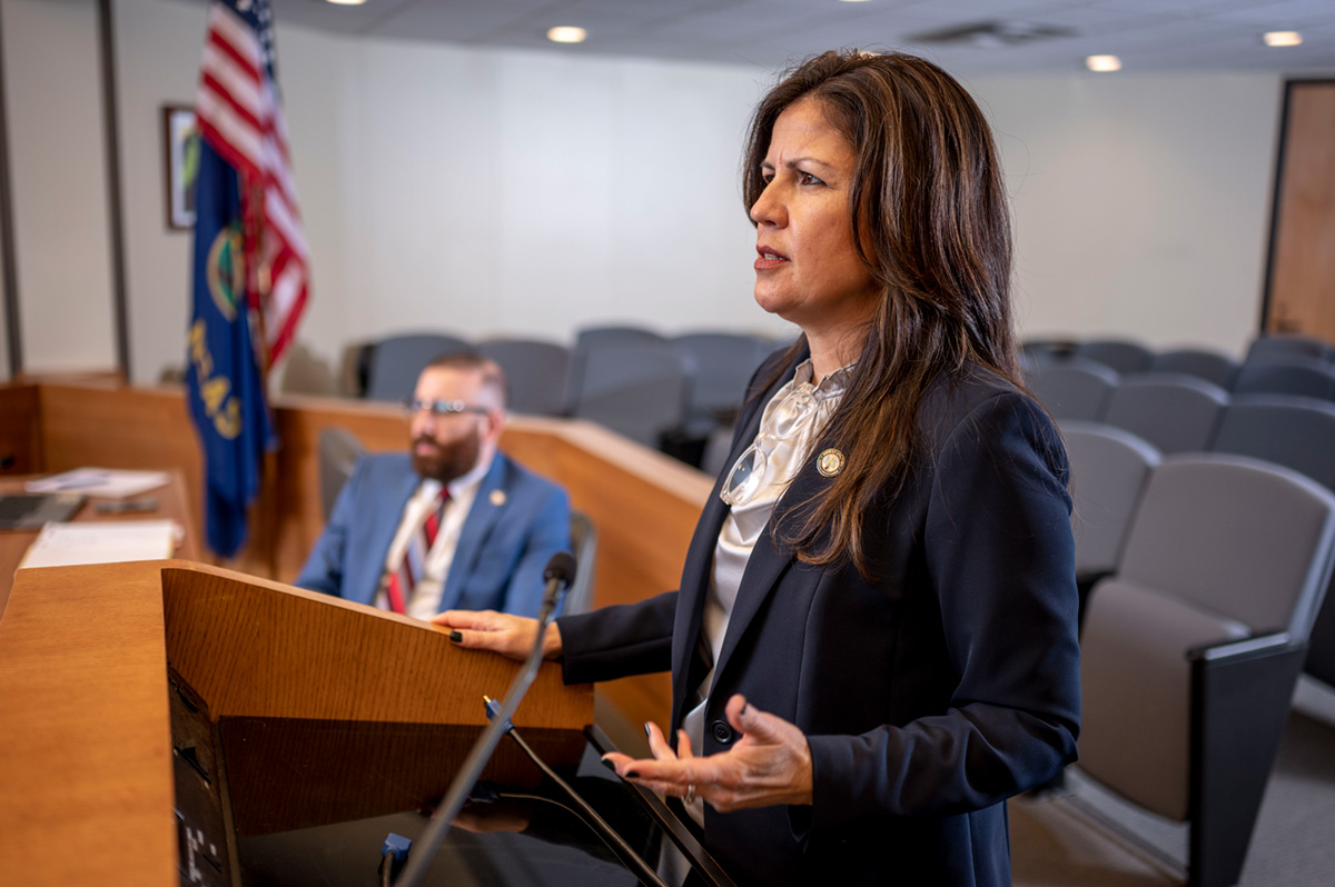 Suzanne Valdez presents an argument in courtroom