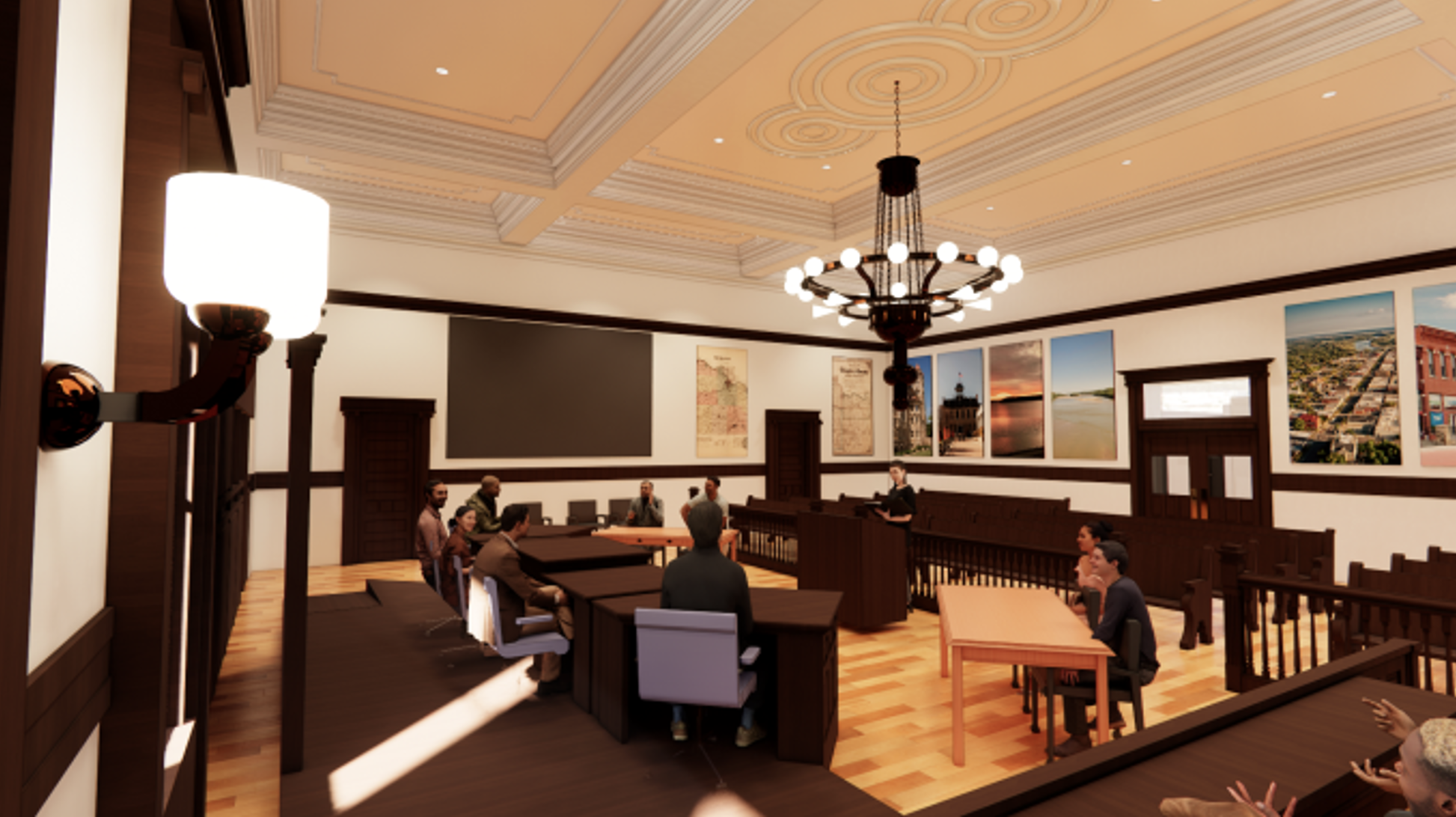 This is a rendering of what the Commission meeting room will look like after the renovation and preservation work is complete. (Image provided by TreanorHL Architects)