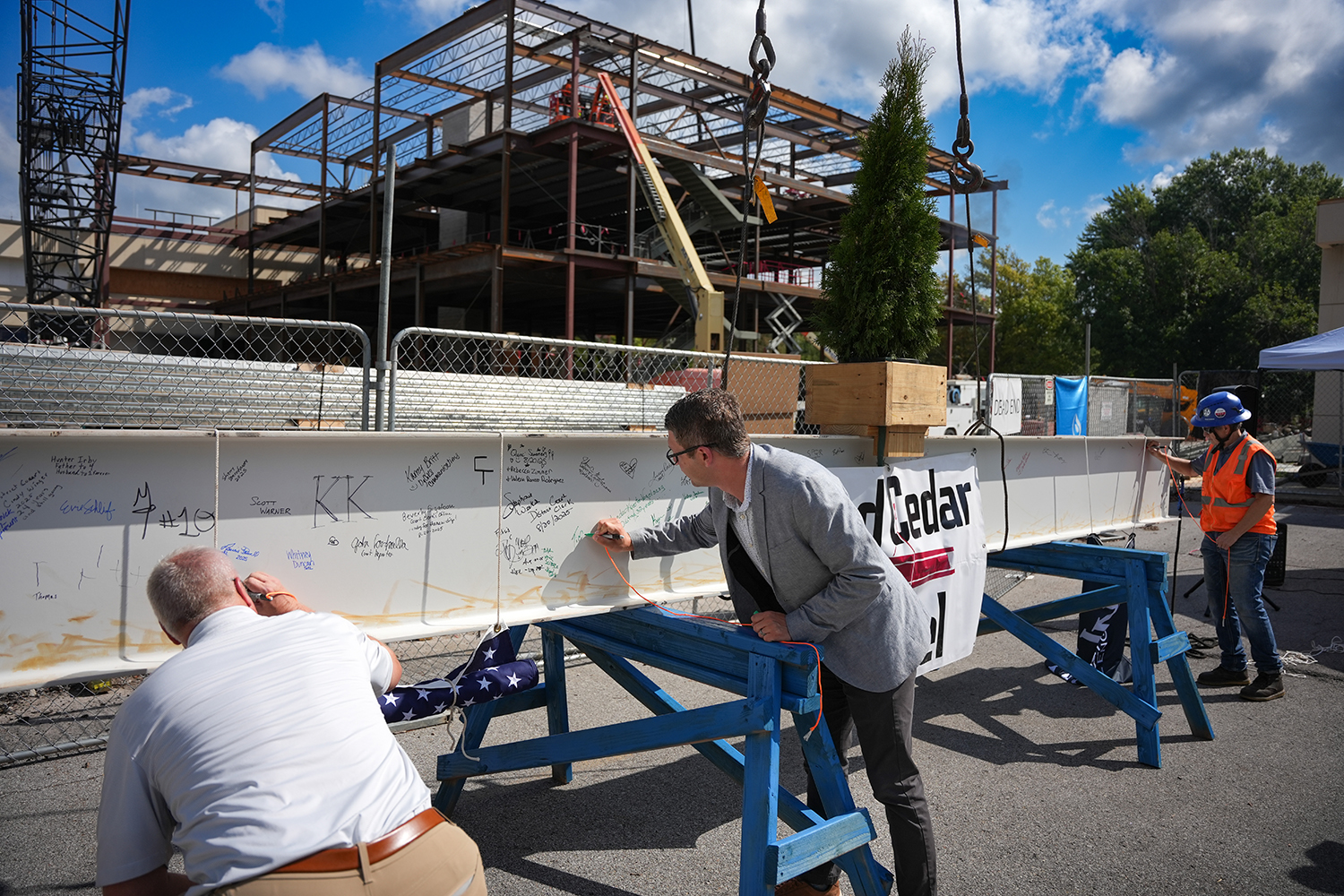 Staff sign steel beam