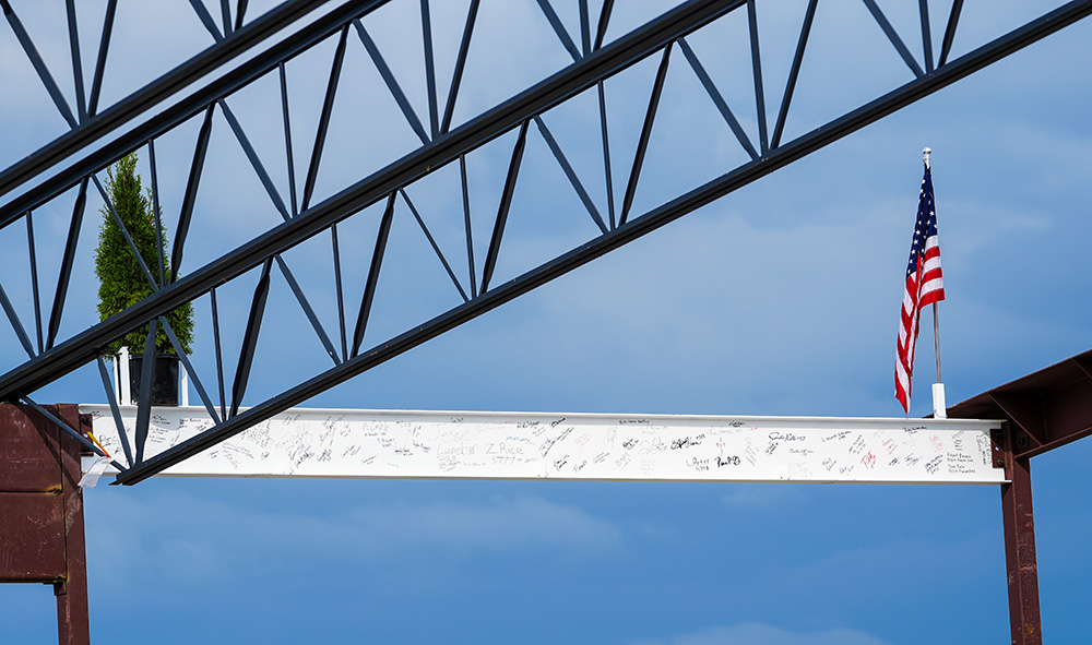 Steel beam in place on structure