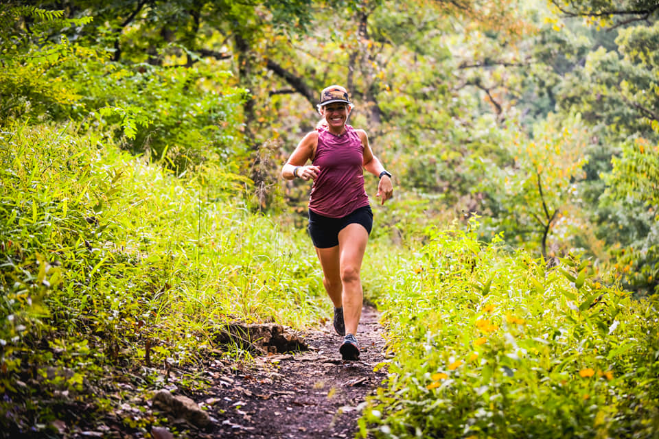 Rebecca Sudja participates in a 100-mile run in the Flint Hills in October 2020.