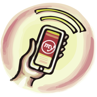Hand holding phone graphic