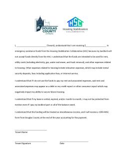 Document that HSC applicants sign when receiving direct to tenant assistance.