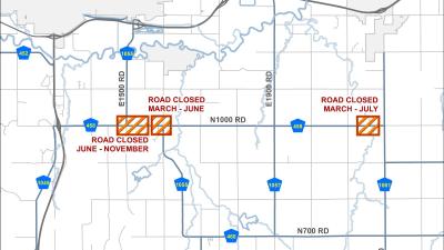 Road closures map on North 1000 road