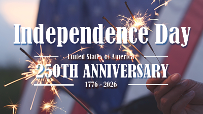 Text over image of hands holding sparklers in front of American flag